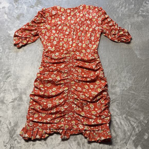Veronica Beard Red Floral Josephine Ruched Mini Dress Womens Size 8 Silk - Picture 14 of 15